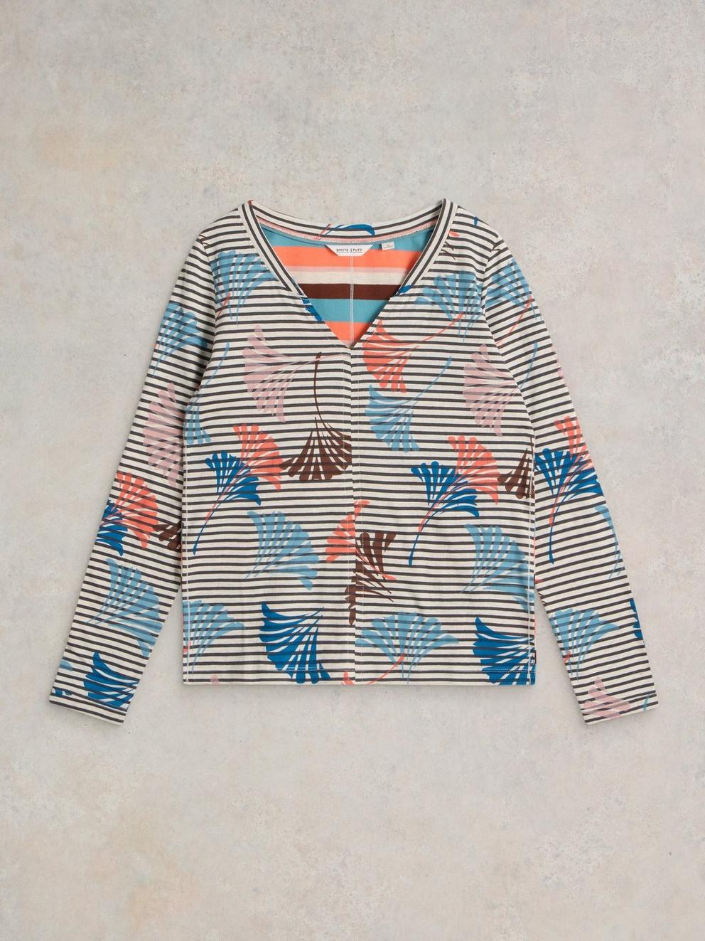 NELLY NOTCH NECK TSHIRT in CORAL MLT - FLAT FRONT