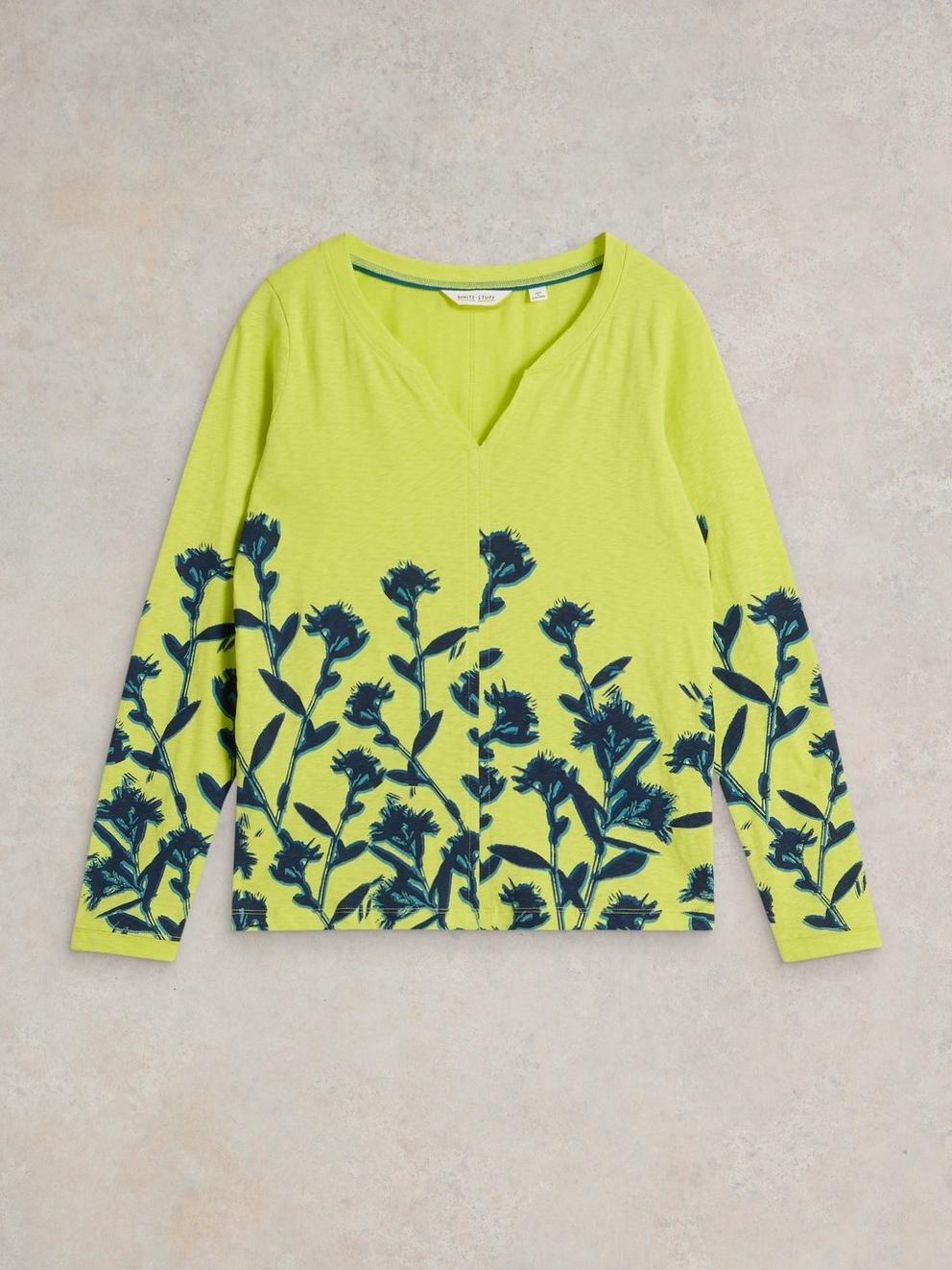 NELLY NOTCH NECK TSHIRT in YELLOW MLT - FLAT FRONT