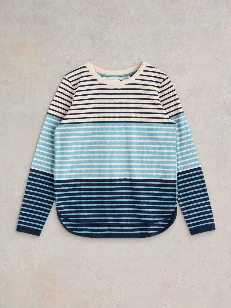 CREW NECK CLARA TEE in BLUE MLT - FLAT FRONT