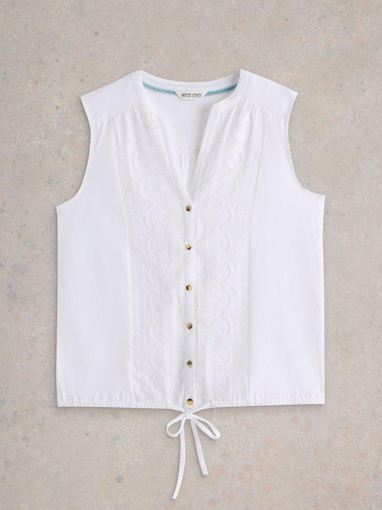 TULIP SLEEVELESS SHIRT in BRIL WHITE - FLAT FRONT