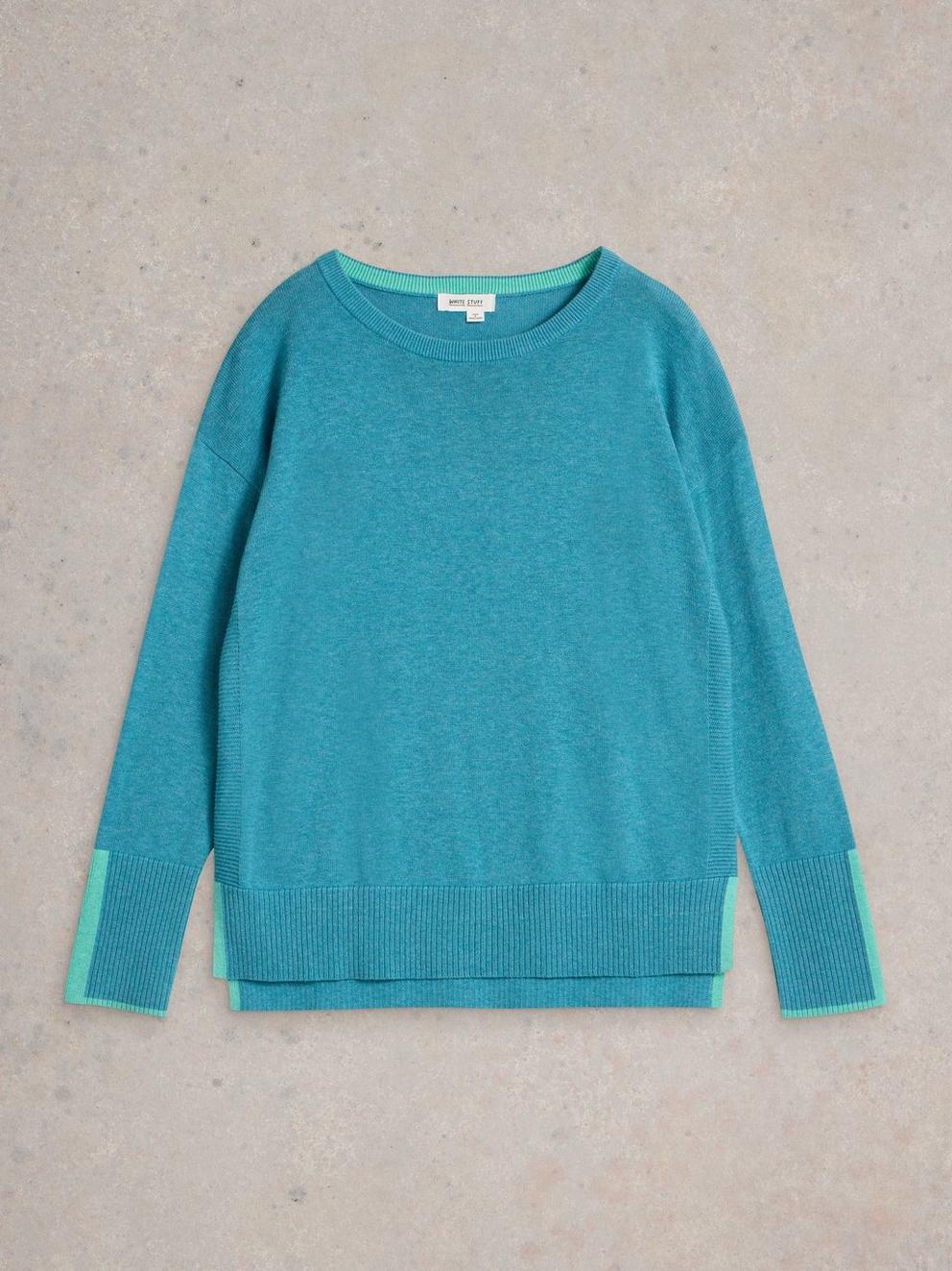 OLIVE LONG SLEEVE JUMPER in MID BLUE - FLAT FRONT