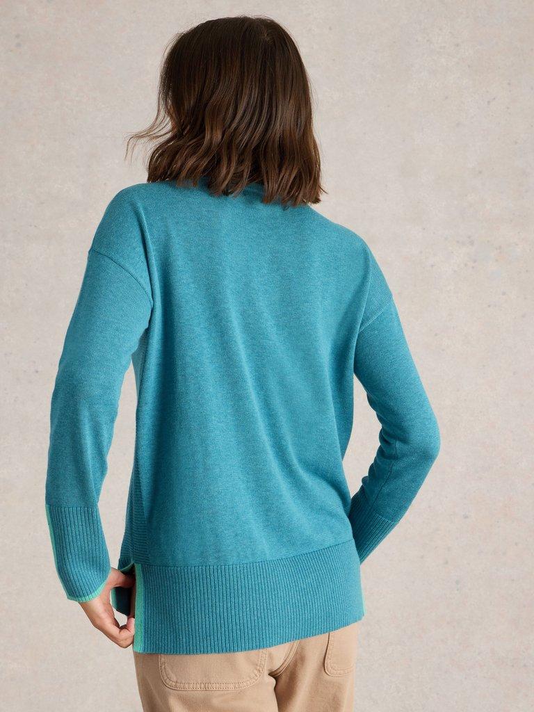 OLIVE LONG SLEEVE JUMPER in MID BLUE - MODEL BACK