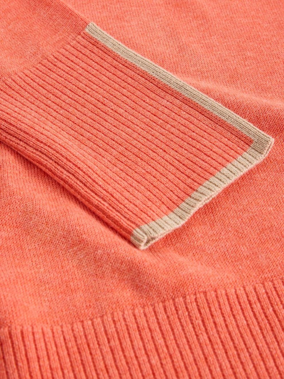 OLIVE LONG SLEEVE JUMPER in MID CORAL - FLAT DETAIL