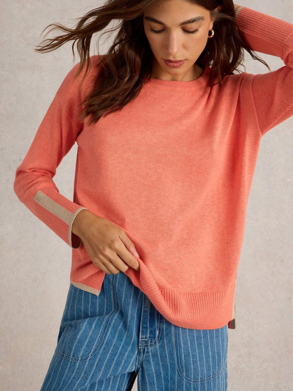 OLIVE LONG SLEEVE JUMPER in MID CORAL - LIFESTYLE