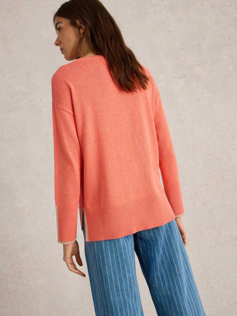 OLIVE LONG SLEEVE JUMPER in MID CORAL - MODEL BACK