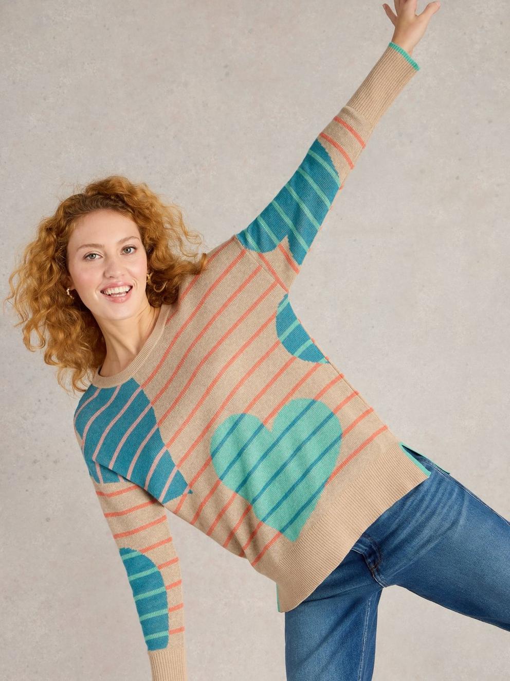 OLIVE HEART JUMPER in NAT MLT - LIFESTYLE