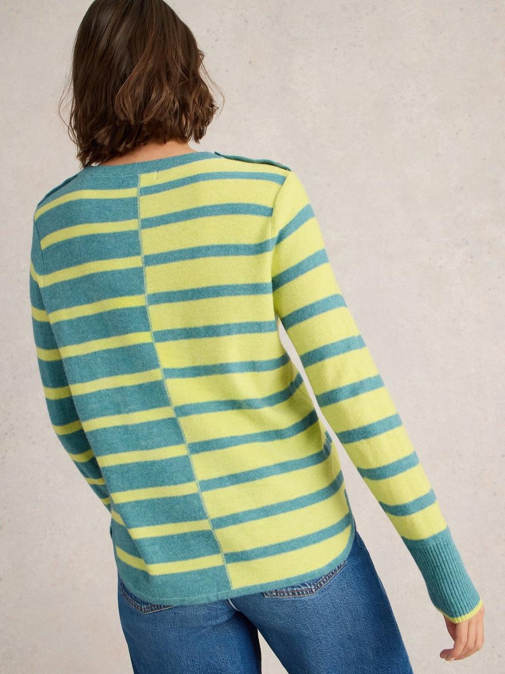 EMMA CREW NECK JUMPER in BLUE MLT - MODEL BACK