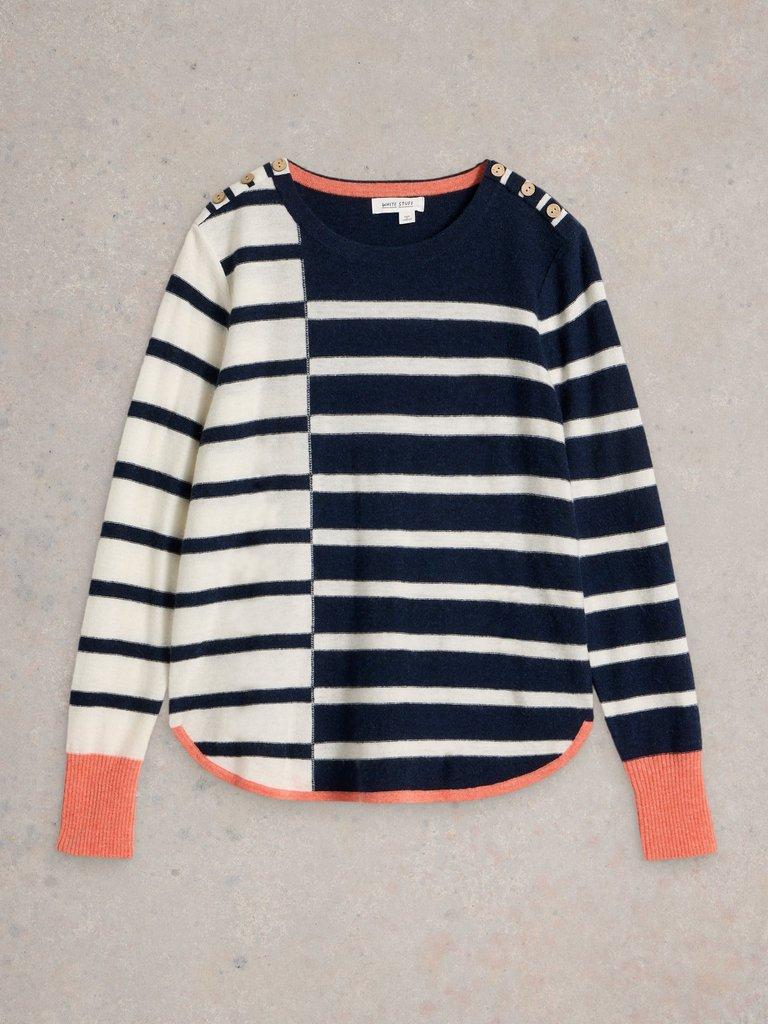 EMMA CREW NECK JUMPER in NAVY MULTI - FLAT FRONT