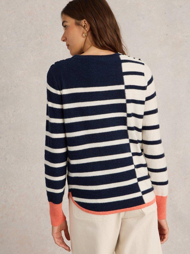 EMMA CREW NECK JUMPER in NAVY MULTI - MODEL BACK