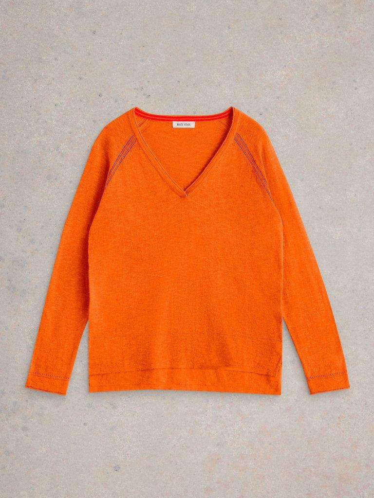 NARIA V NECK JUMPER in BRT ORANGE - FLAT FRONT