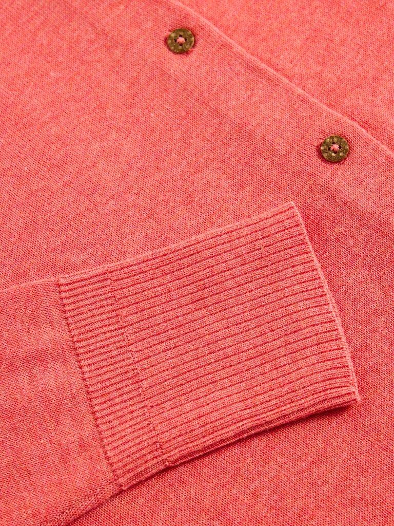 LULU CREW NECK CARDI in MID CORAL - FLAT DETAIL