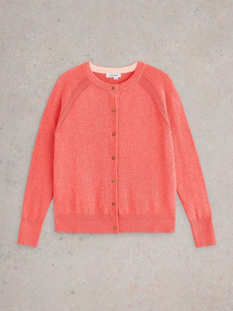 LULU CREW NECK CARDI in MID CORAL - FLAT FRONT