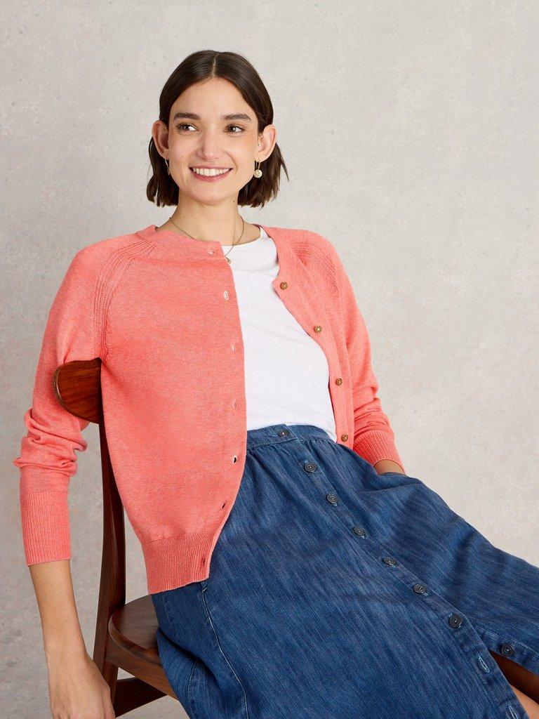 LULU CREW NECK CARDI in MID CORAL - LIFESTYLE