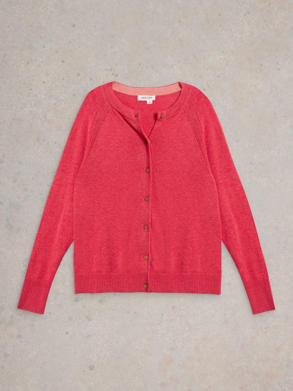 LULU CREW NECK CARDI in MID PINK - FLAT FRONT