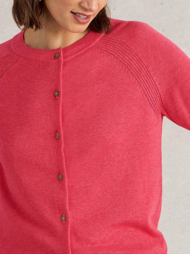 LULU CREW NECK CARDI in MID PINK - MODEL DETAIL