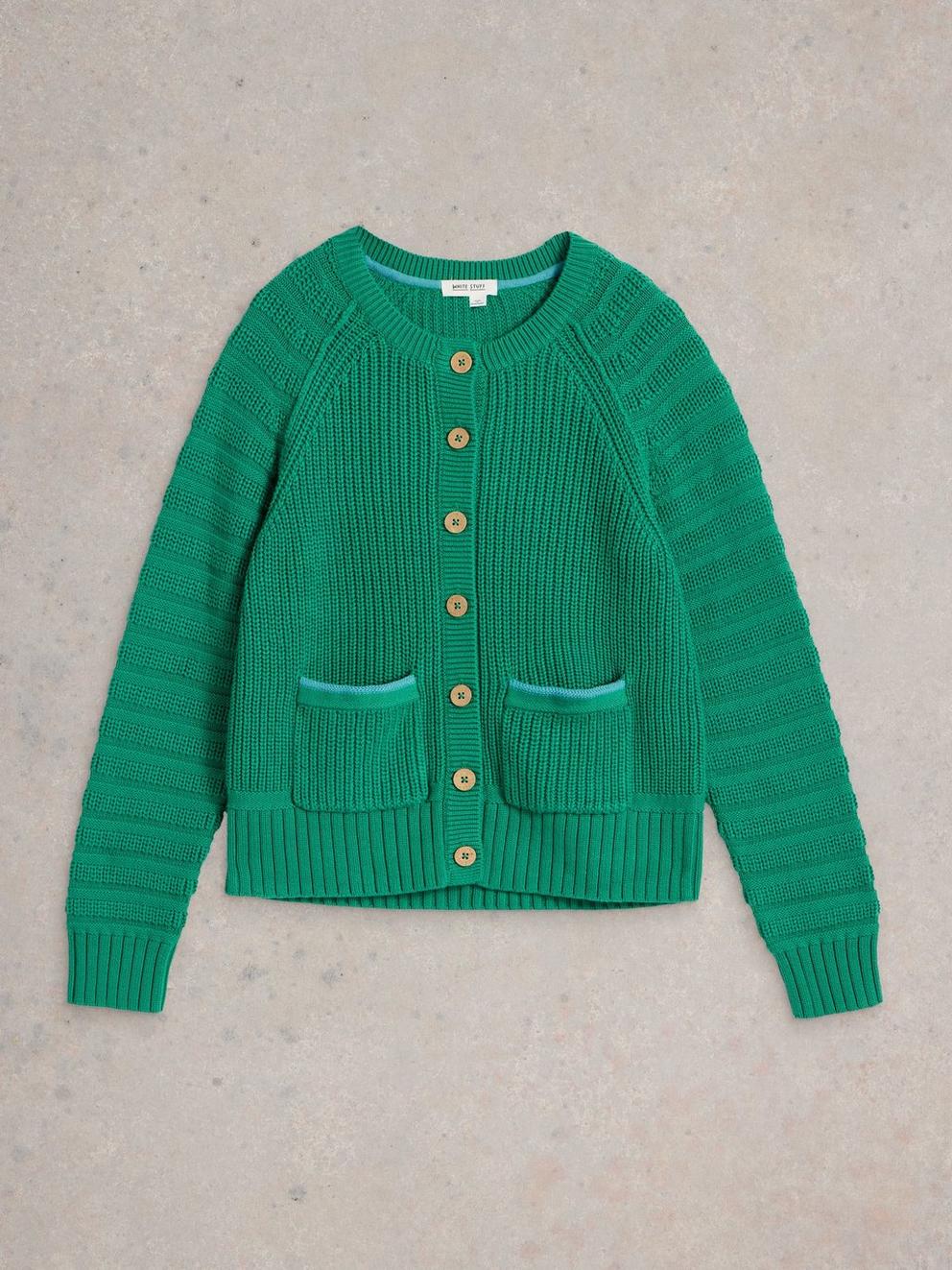 CINDY COTTON CARDI in BRT GREEN - FLAT FRONT