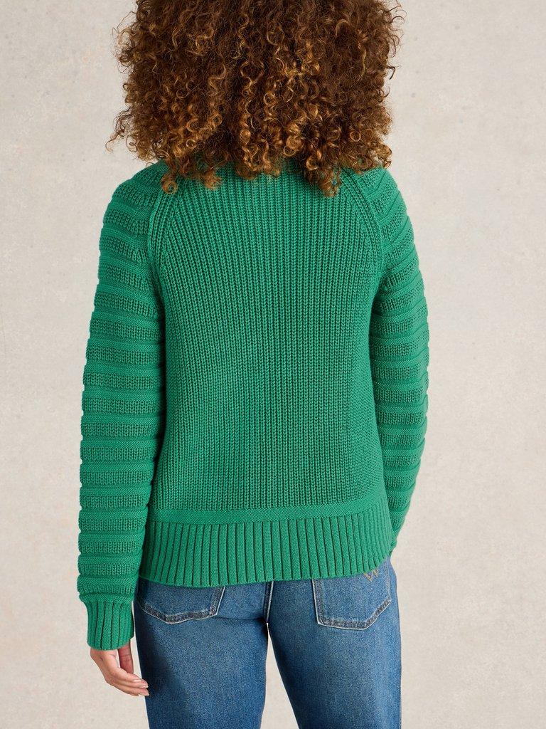 CINDY COTTON CARDI in BRT GREEN - MODEL BACK
