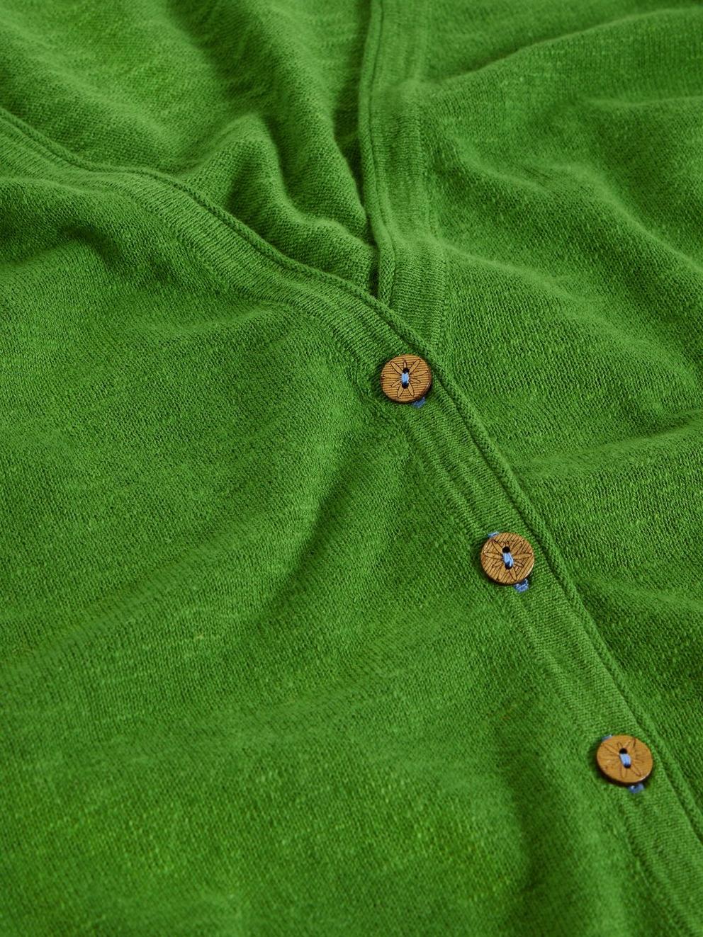 NARIA V NECK CARDI in BRT GREEN - FLAT DETAIL