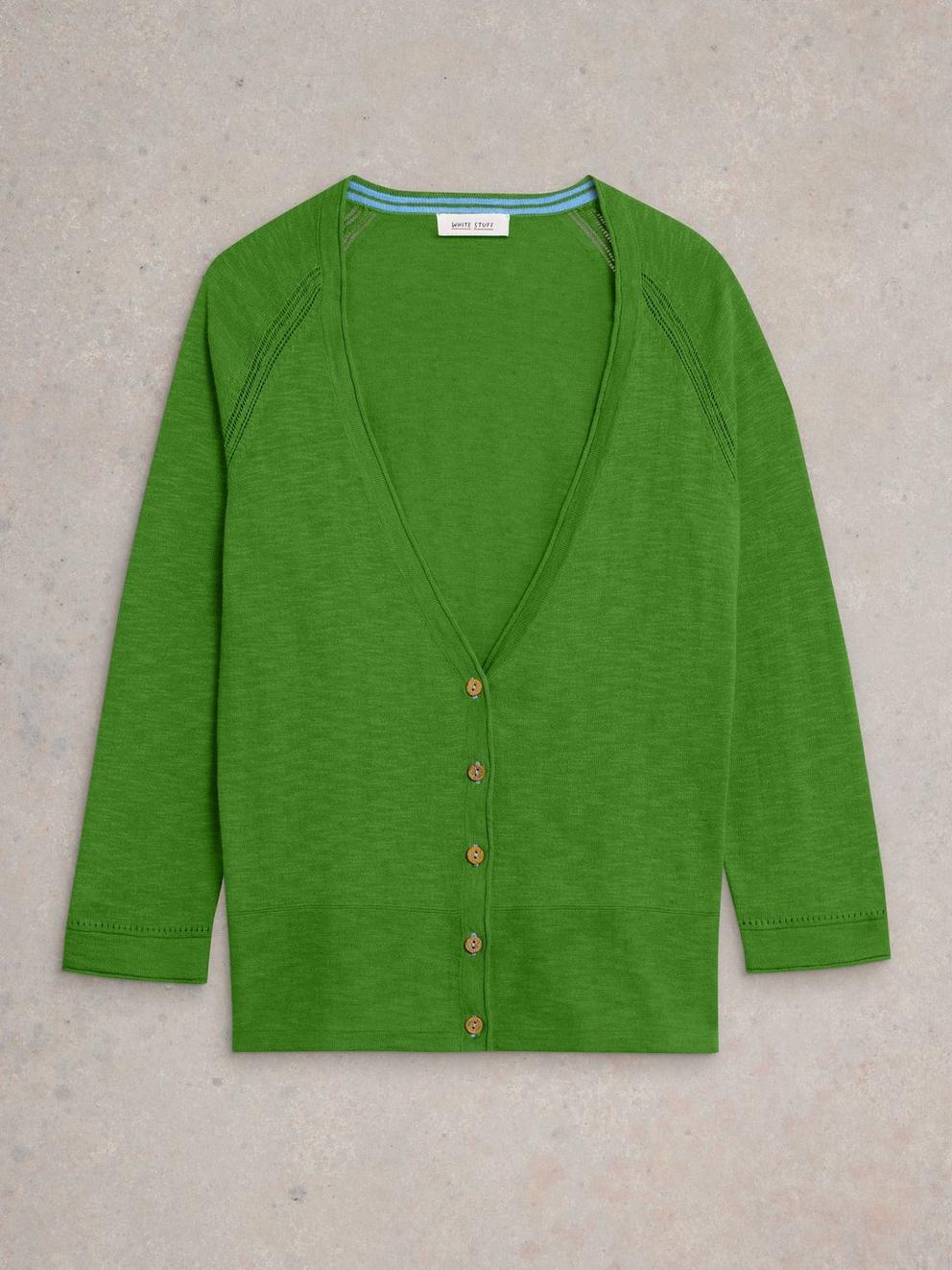 NARIA V NECK CARDI in BRT GREEN - FLAT FRONT