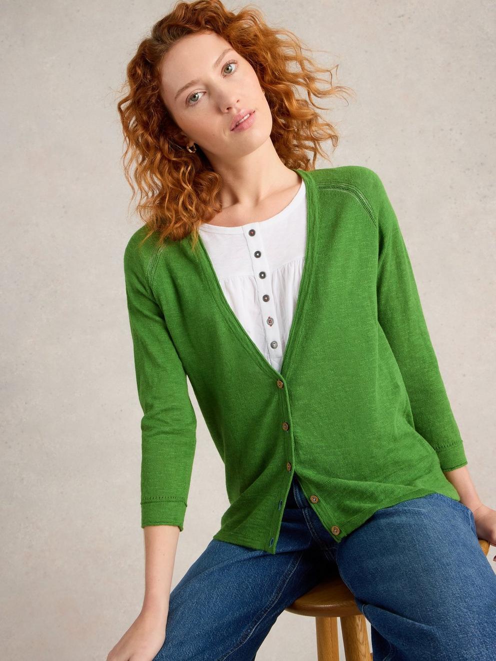 NARIA V NECK CARDI in BRT GREEN - LIFESTYLE