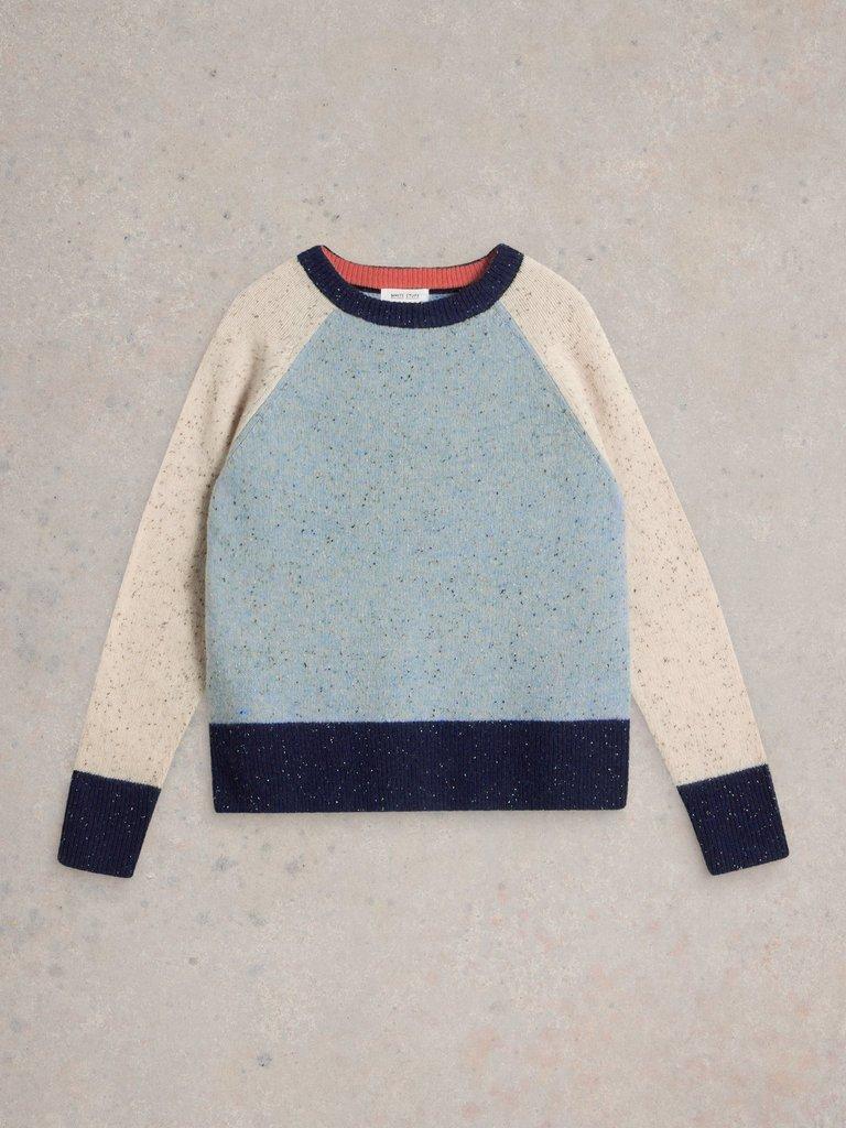 COLOURBLOCK WOOL NEP JUMPER in BLUE MLT - FLAT FRONT