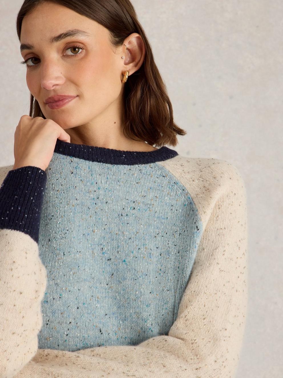 COLOURBLOCK WOOL NEP JUMPER in BLUE MLT - LIFESTYLE