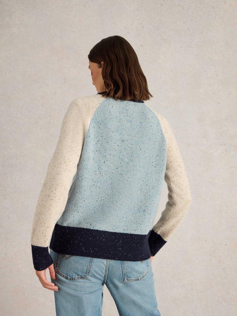 COLOURBLOCK WOOL NEP JUMPER in BLUE MLT - MODEL BACK