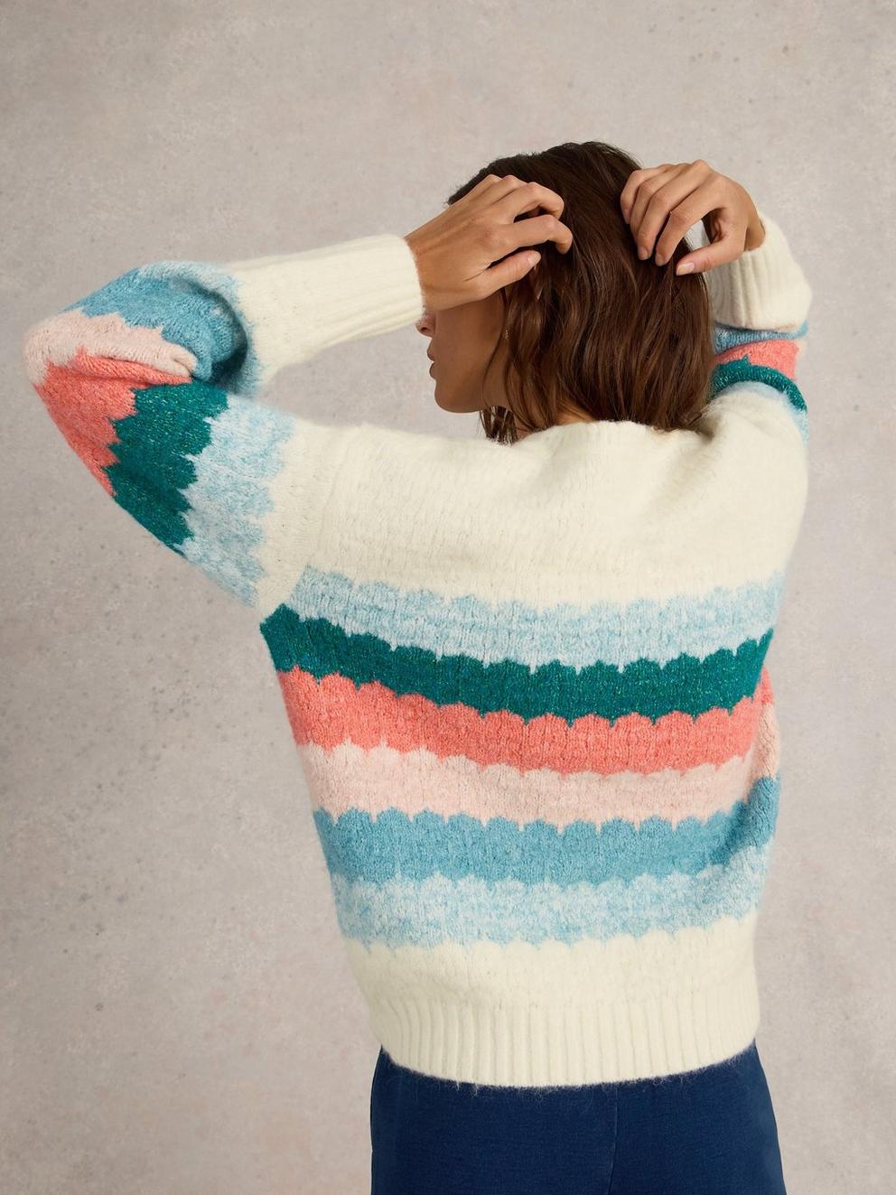 BUBBLE STRIPE JUMPER in WHITE MLT - MODEL BACK