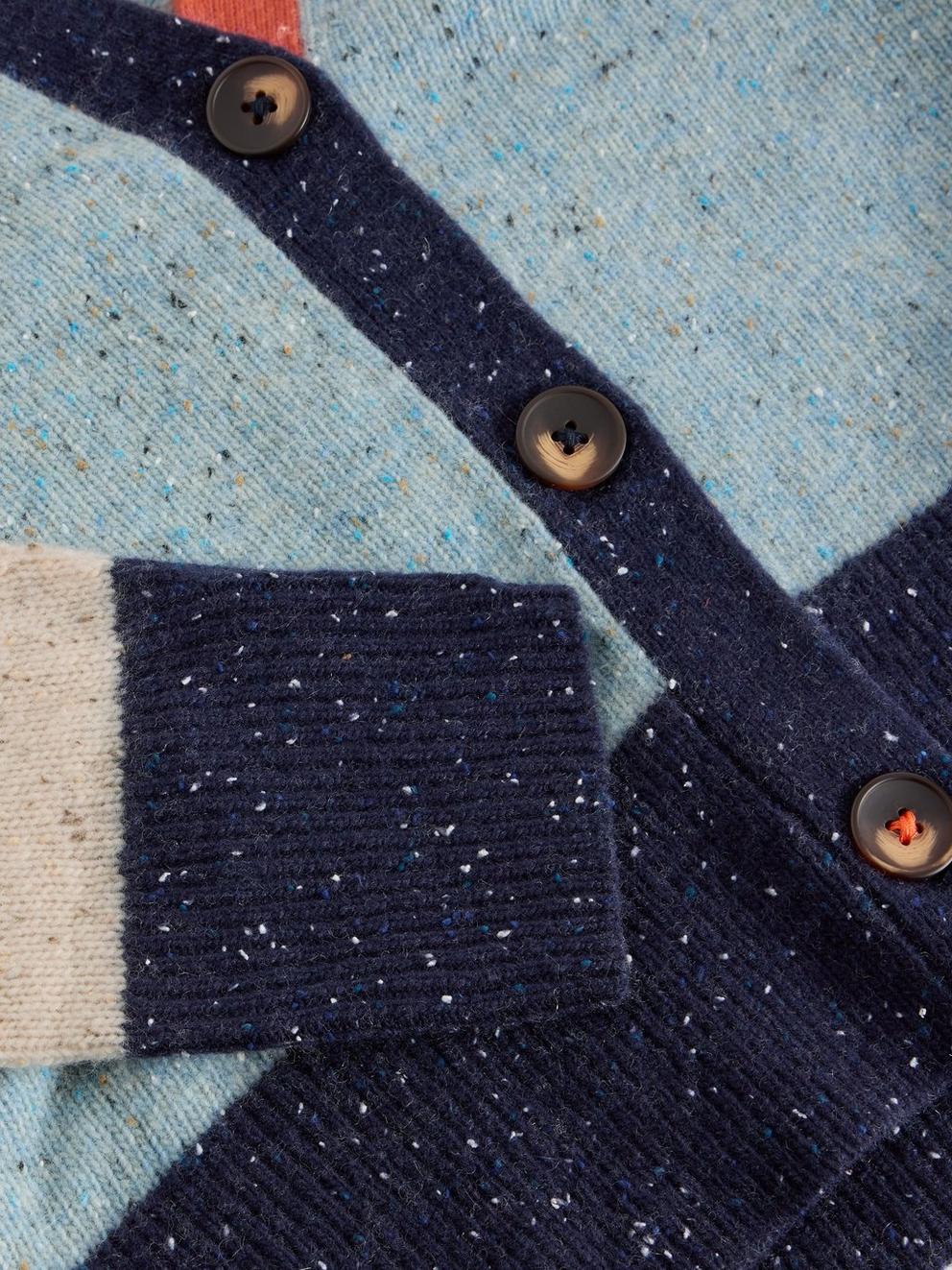 COLOURBLOCK WOOL NEP CARDI in BLUE MLT - FLAT DETAIL