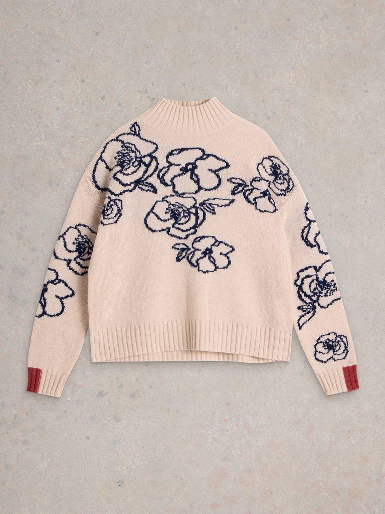 SPRIG FLORAL WOOL JUMPER in NAT MLT - FLAT FRONT