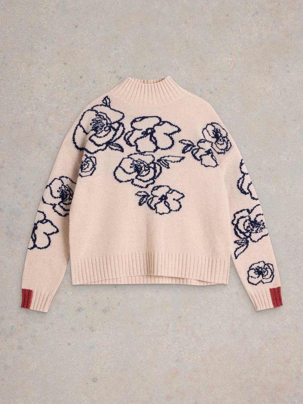SPRIG FLORAL WOOL JUMPER in NAT MLT - FLAT FRONT