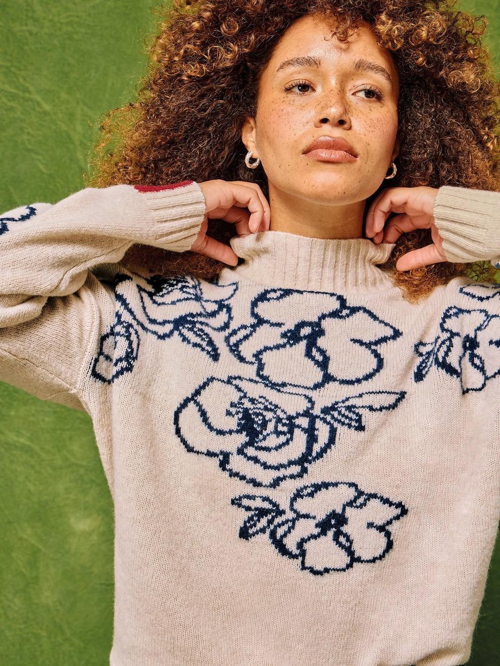 SPRIG FLORAL WOOL JUMPER in NAT MLT - MIXED