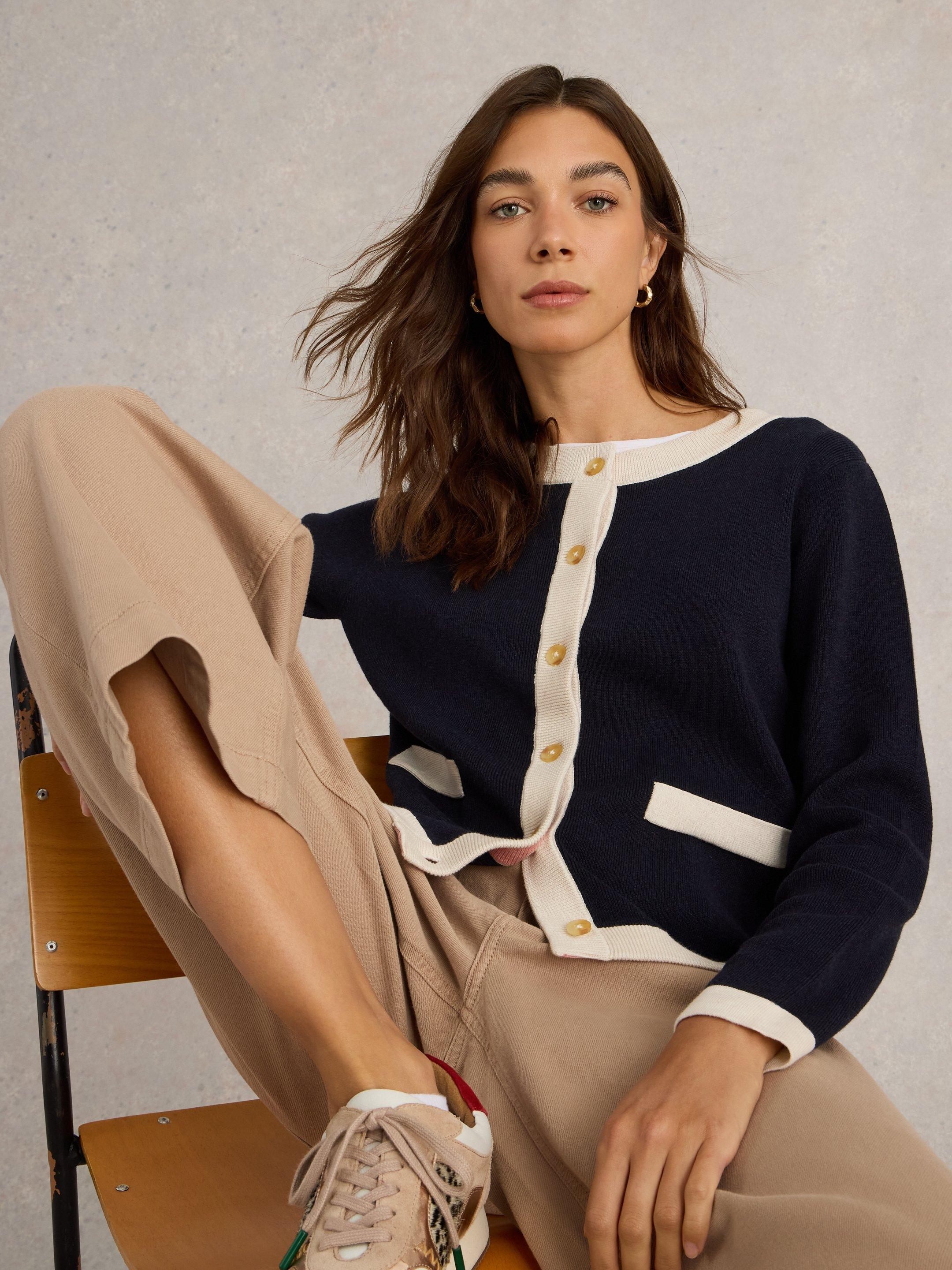 CHARLOTTE CREW NECK CARDI in NAVY MULTI | White Stuff