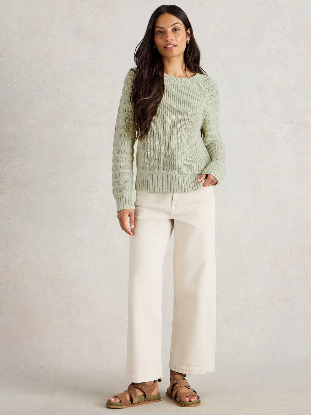 CINDY COTTON JUMPER in KHAKI GRN - MODEL FRONT