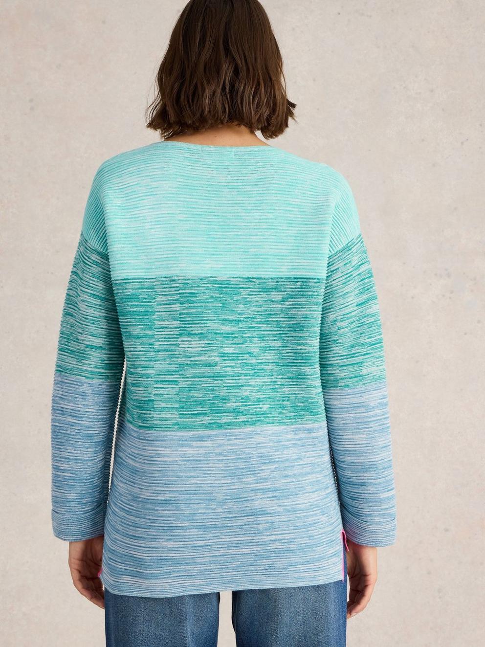 JANA TWIST JUMPER in BLUE MLT - MODEL BACK