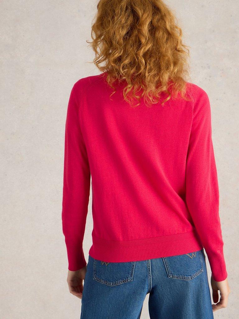 LULU LONG SLEEVE CARDI in BRT PINK - MODEL BACK