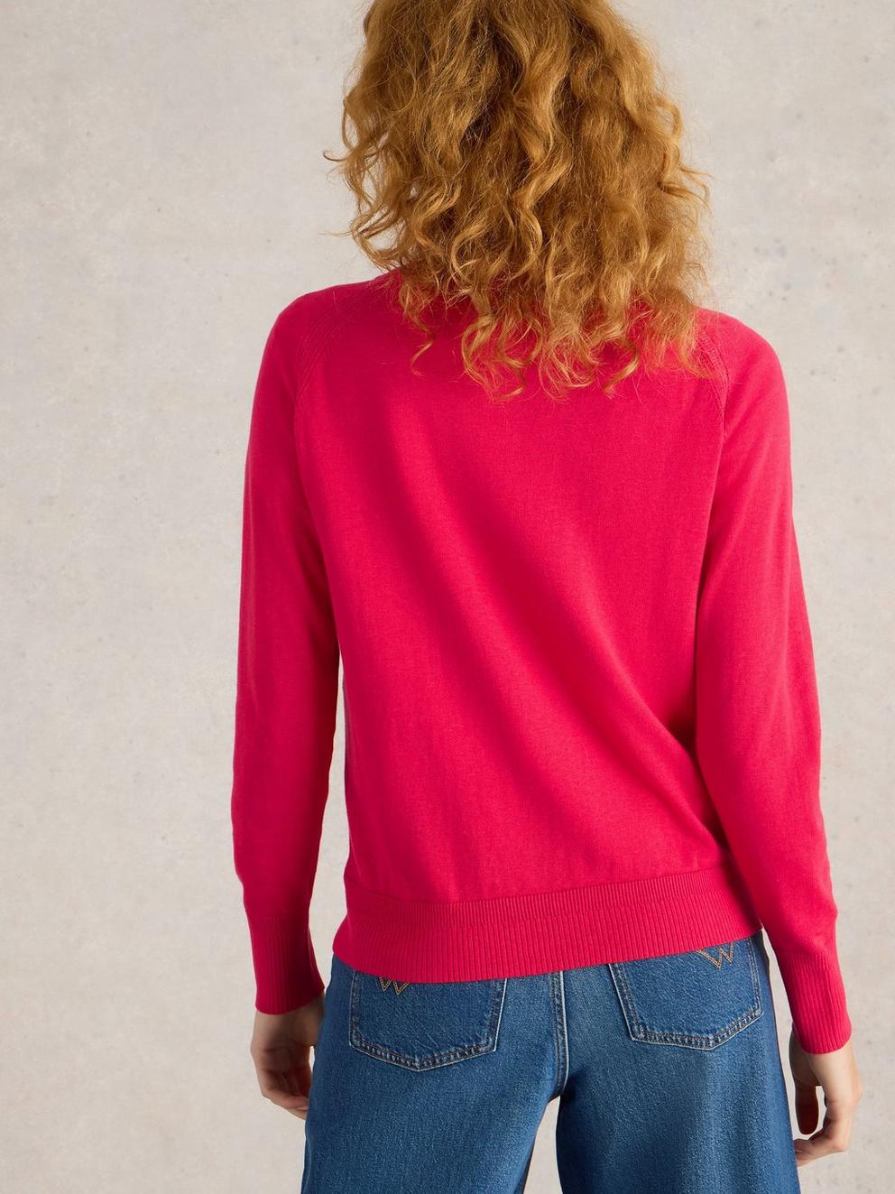 LULU LONG SLEEVE CARDI in BRT PINK - MODEL BACK