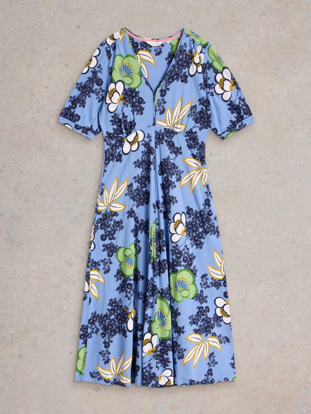 Megan Midi Dress Jersey in BRT BLUE - FLAT FRONT