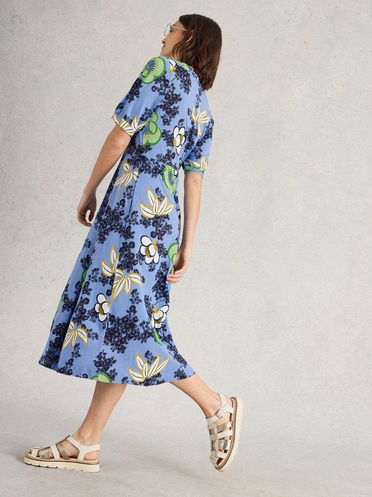Megan Midi Dress Jersey in BRT BLUE - MODEL BACK
