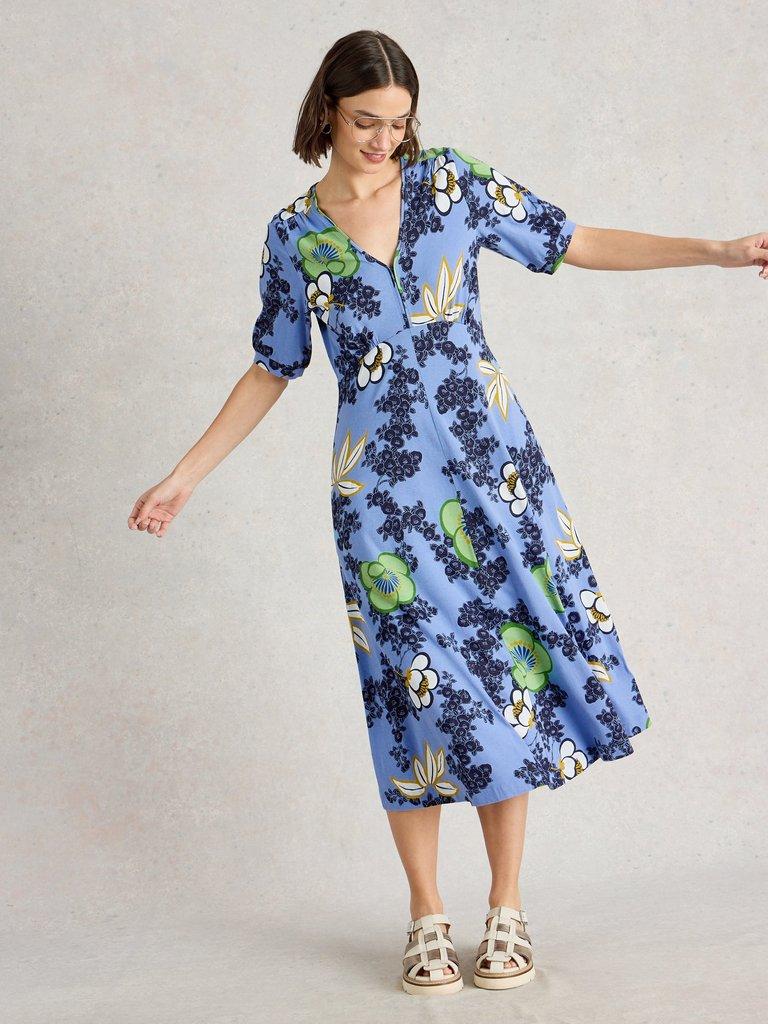 Megan Midi Dress Jersey in BRT BLUE - MODEL DETAIL