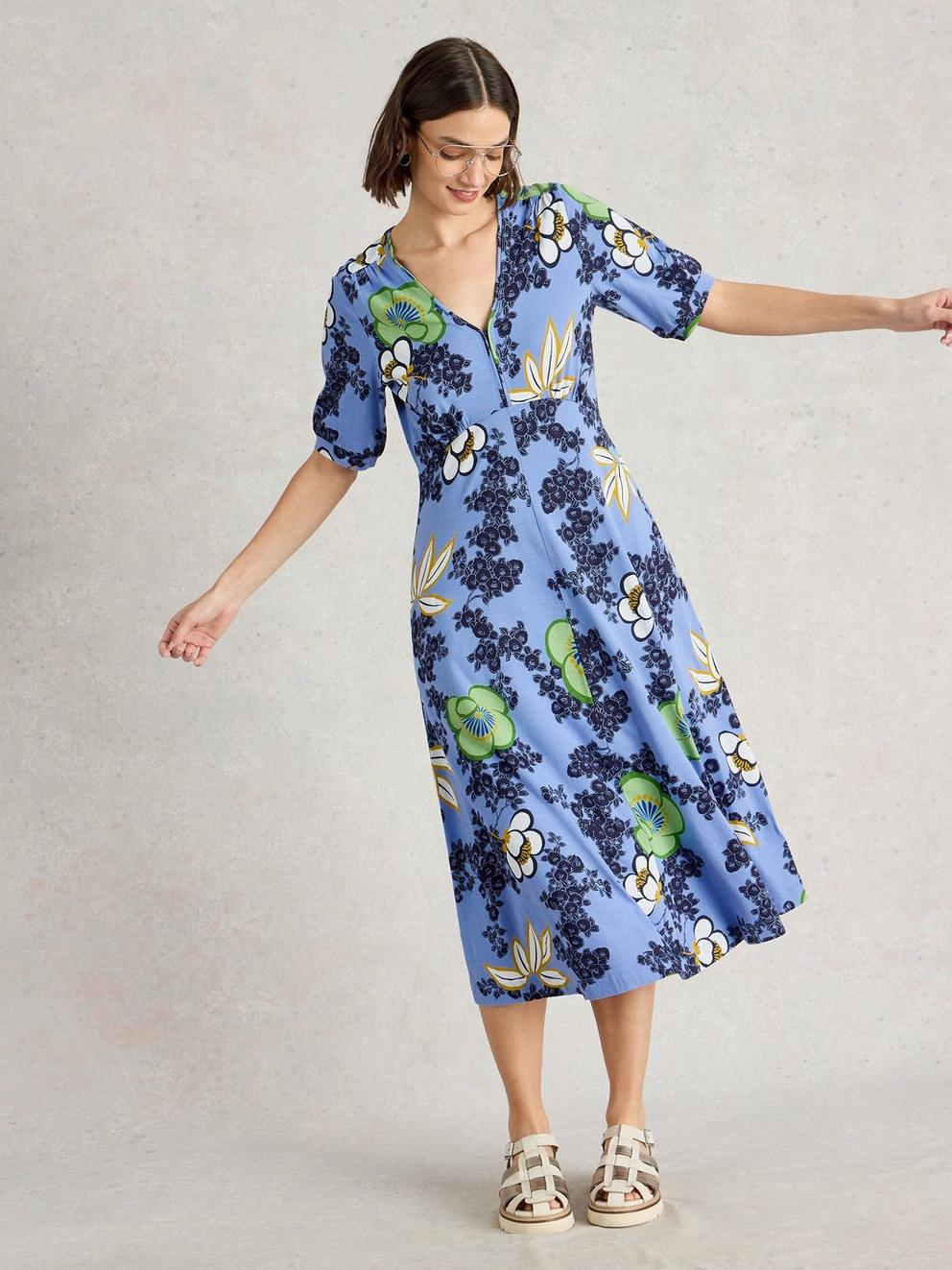 Megan Midi Dress Jersey in BRT BLUE - MODEL DETAIL