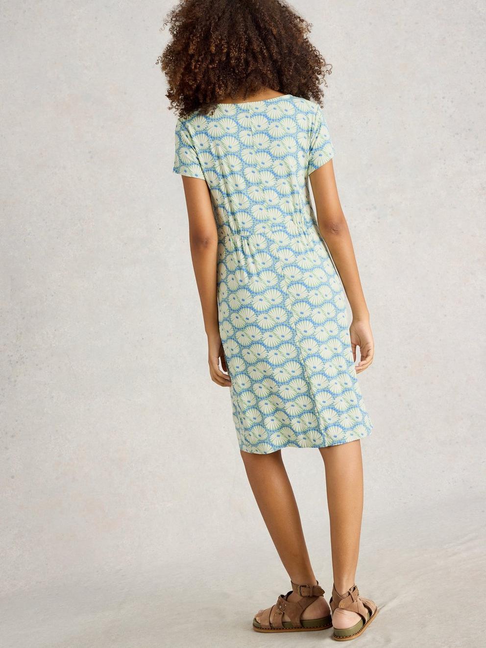 Tallie Jersey Short Sleeve Dress in GREEN MLT - MODEL BACK