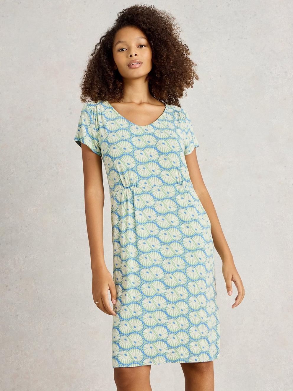 Tallie Jersey Short Sleeve Dress in GREEN MLT - MODEL DETAIL