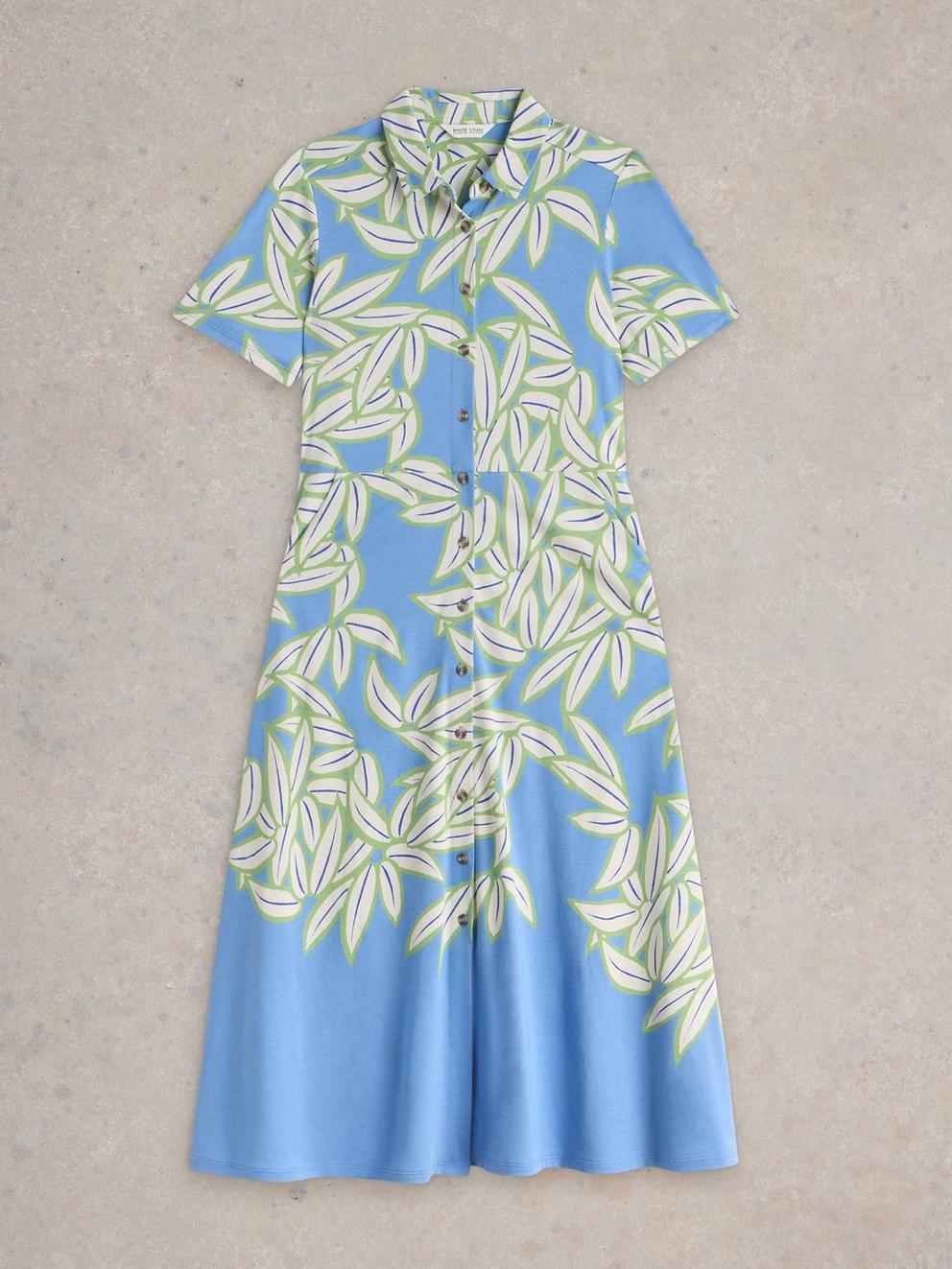 Rua Jersey Shirt Dress Midi in BLUE PR - FLAT FRONT