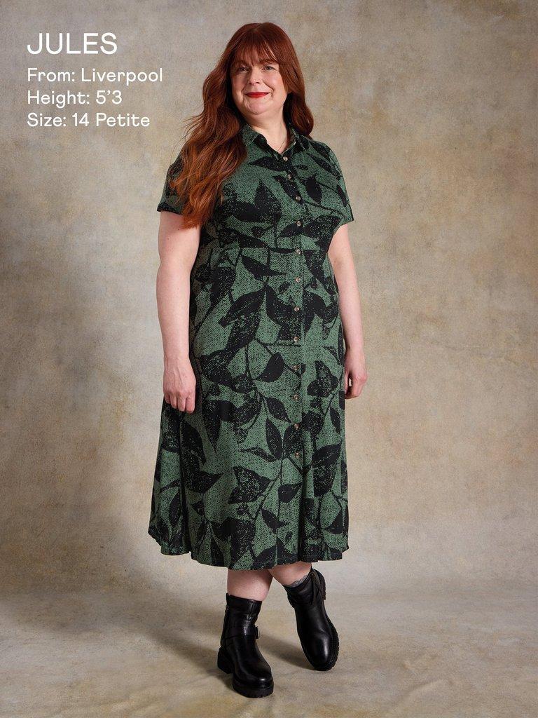 Rua Jersey Shirt Dress Midi in GREEN PR - MIXED