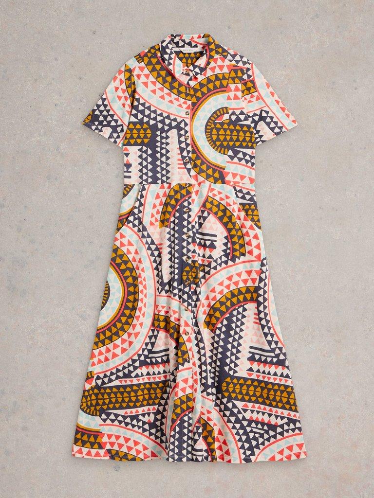 Rua Jersey Shirt Dress Midi in WHITE MLT - FLAT FRONT