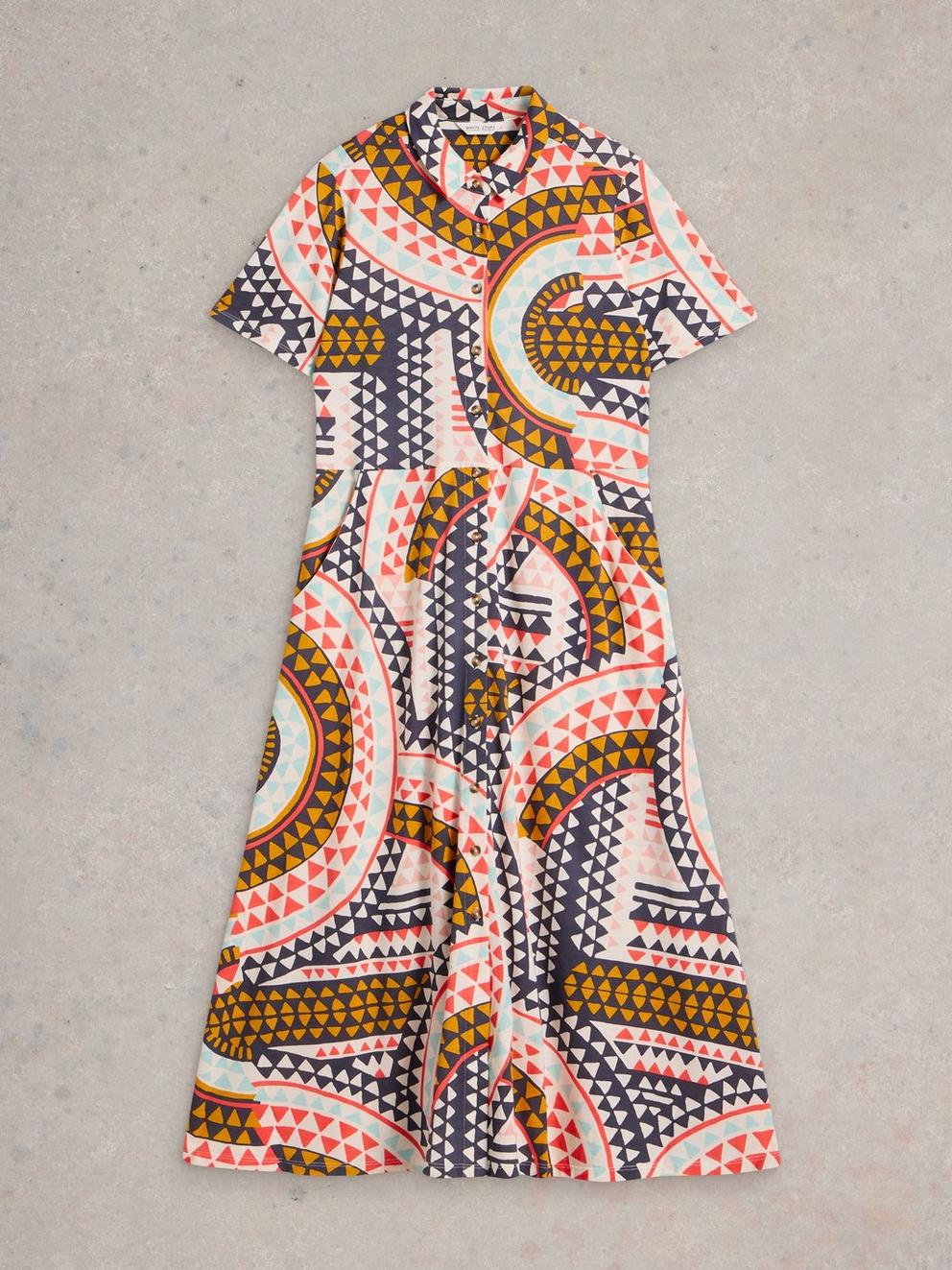 Rua Jersey Shirt Dress Midi in WHITE MLT - FLAT FRONT