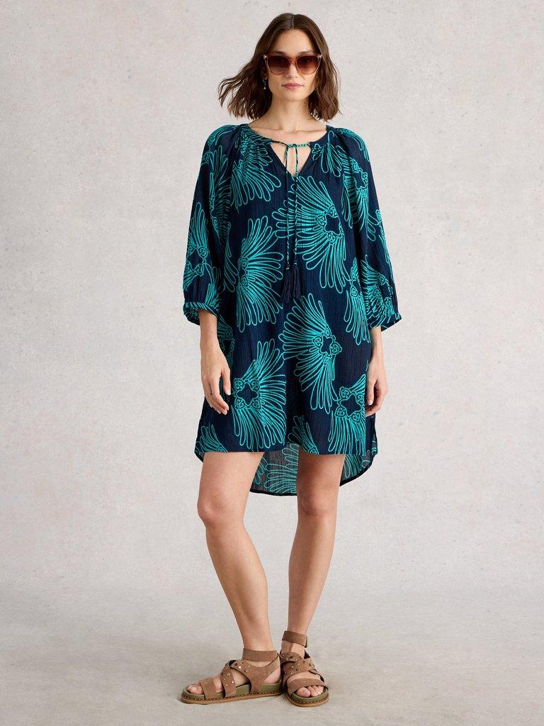 Lottie Cover Up in NAVY MULTI - MODEL FRONT