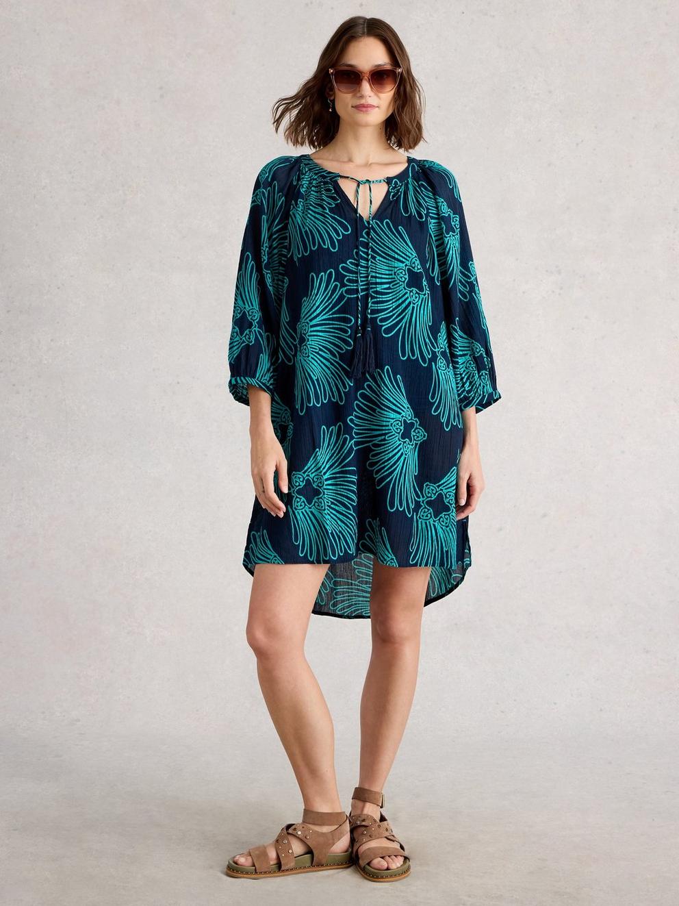 Lottie Cover Up in NAVY MULTI - MODEL FRONT