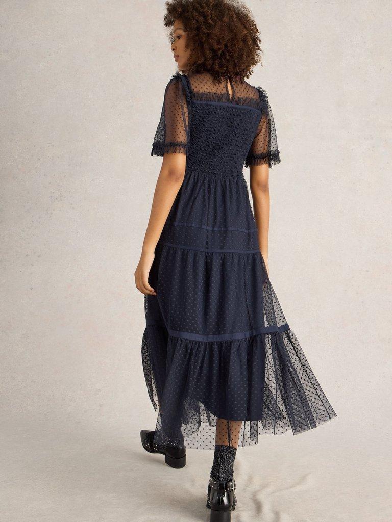 Nova Tulle Dress  in NAVY MULTI - MODEL BACK